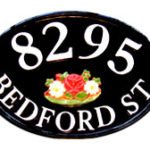 Classic Oval Cast Look Address Sign - Floral Emblem, Black