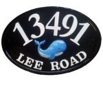 Classic Oval Cast Look Address Sign - Black, Whale Emblem