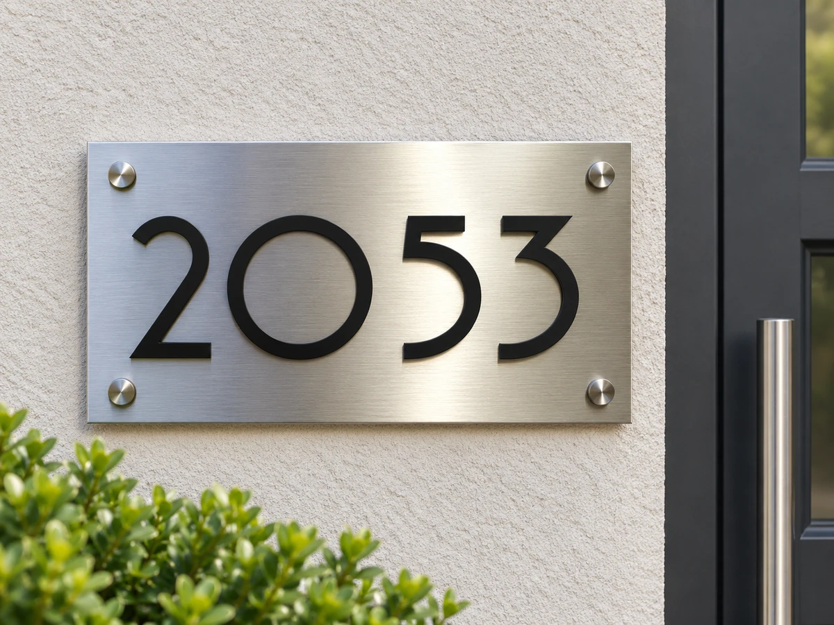 Rectangular Stainless Steel Address Sign with Raised Black Numbers – Contemporary Sign 04a Rectangular Stainless Steel Address Sign with Raised Black Numbers