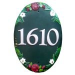 Vertical Oval Address Sign - Green, Floral Emblems