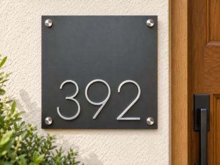Square Matte Address Sign with Raised Silver Numbers