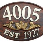 Classic Oval Cast Look Address Sign - Rust, Gold Emblem
