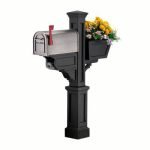 Signature Plus Mailbox (Black, New England Style, Post With Planter & Paper Holder)