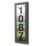 Stainless Steel Vertical Elegant Sign On Mid Brown Wood
