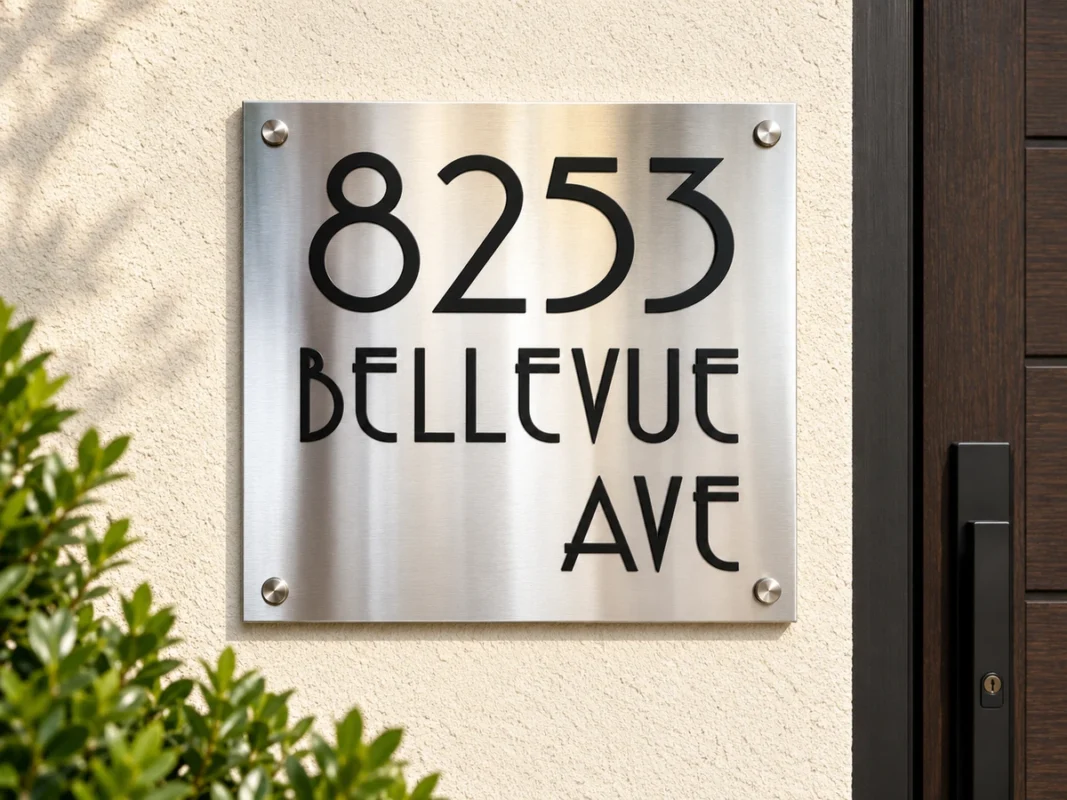 Square Stainless Steel House Number and Street Sign