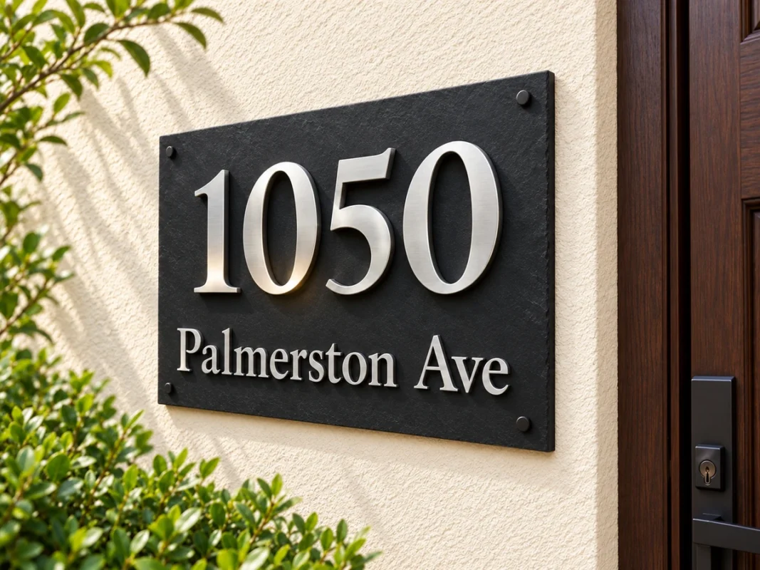 Black Slate Address Sign with Floating Silver Numbers
