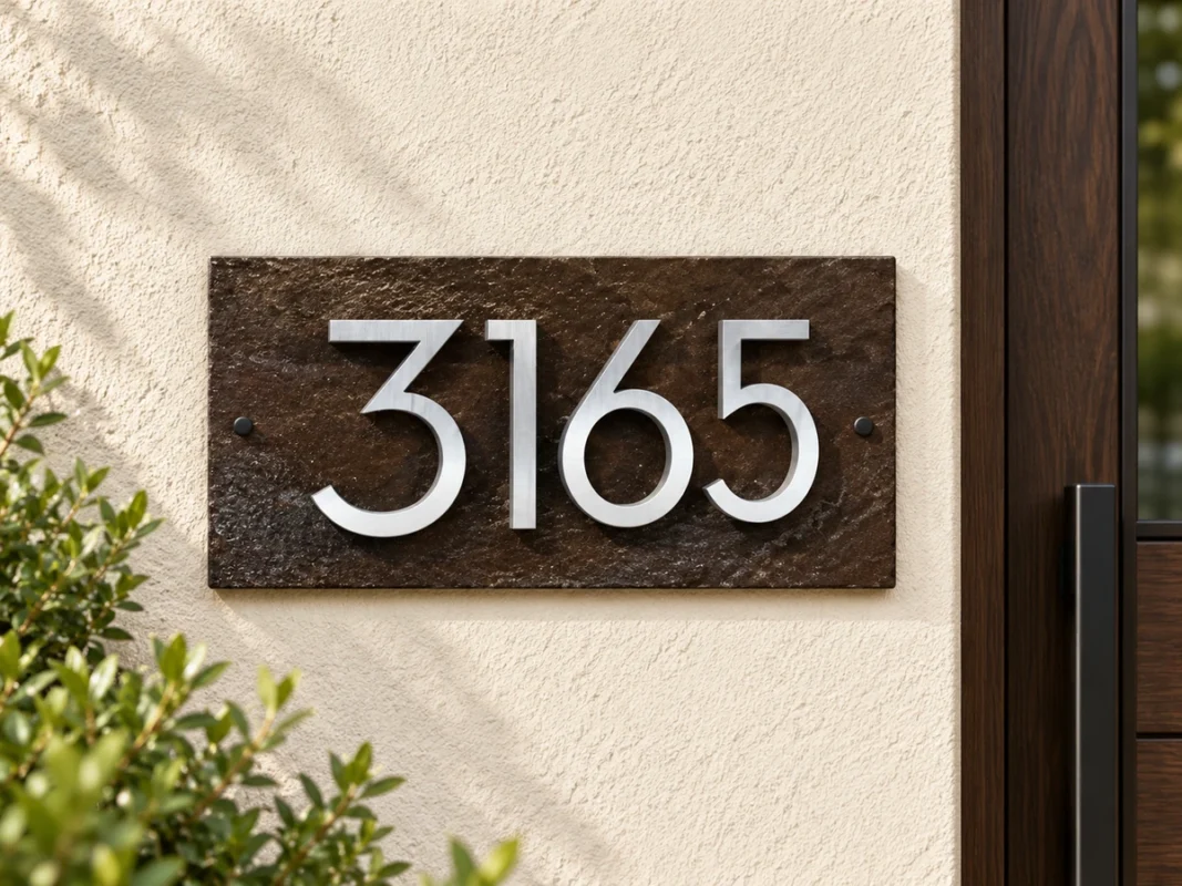 Brown Slate Address Sign with Floating Aluminium Numbers