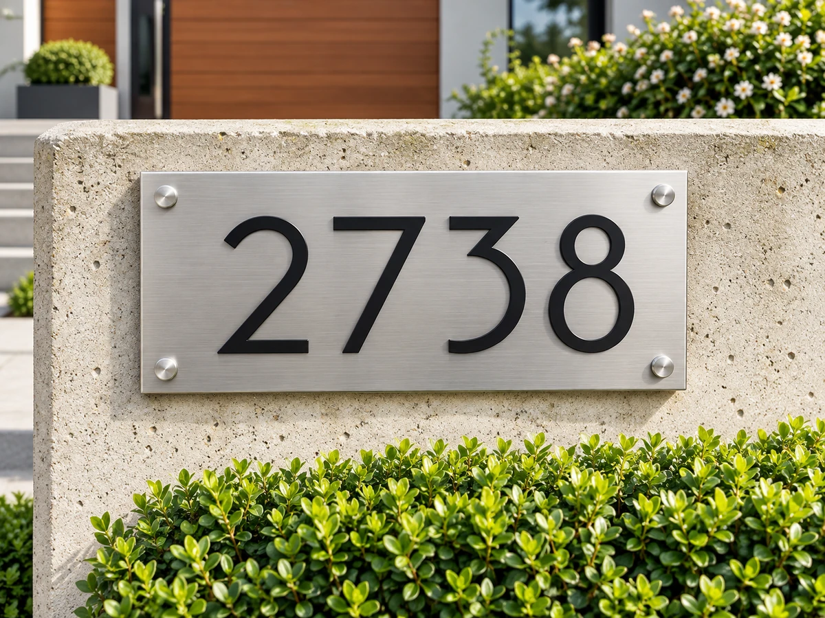 Brushed Stainless Steel House Number Plaque – Contemporary Sign 29a Brushed Stainless Steel House Number Plaque