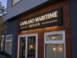 Angled detail of the Capilano Maritime Design push through light box sign showing raised illuminated letters and a dark rectangular cabinet.