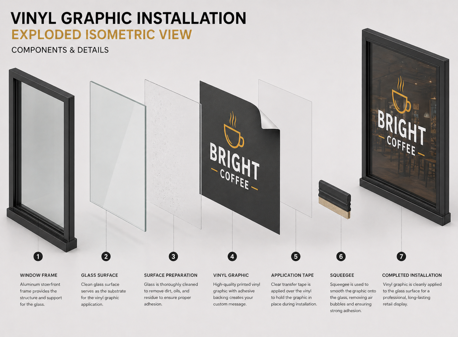 Vinyl graphics production and installation materials used for commercial signs