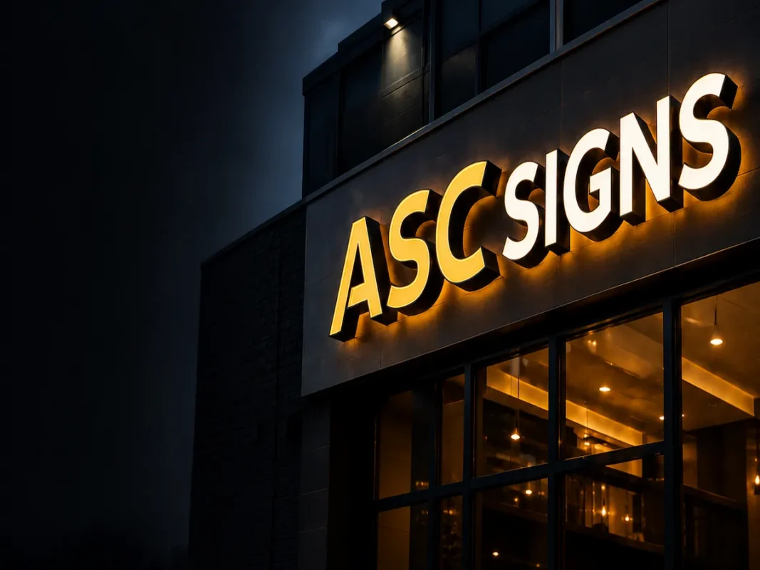 Premium illuminated channel letter storefront sign installed on modern commercial building in Vancouver by ASC Signs