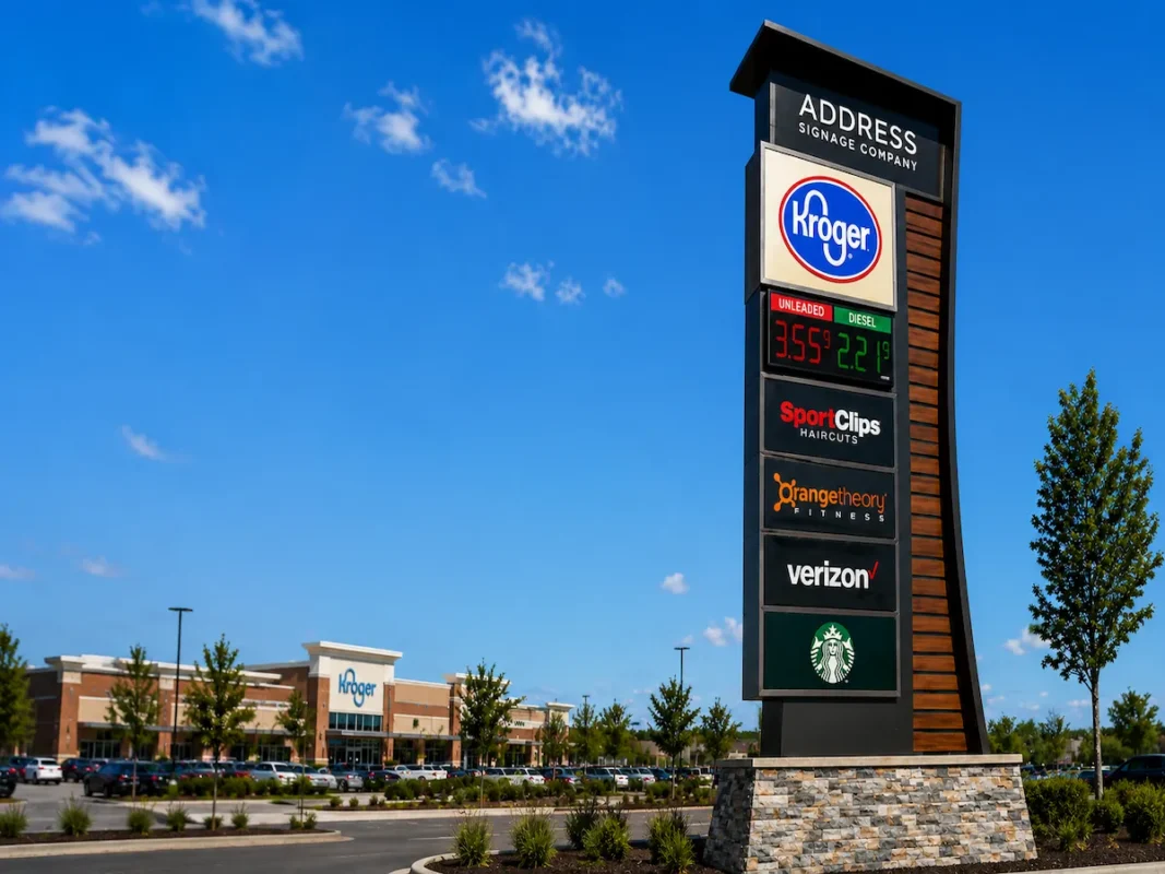 Modern illuminated pylon sign installed outside commercial property in Vancouver by ASC Signs