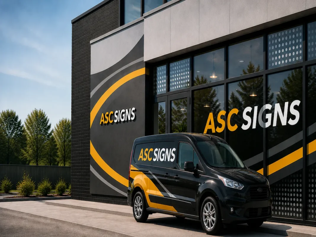 Custom vinyl graphics and storefront window decals installed on commercial business in Vancouver by ASC Signs