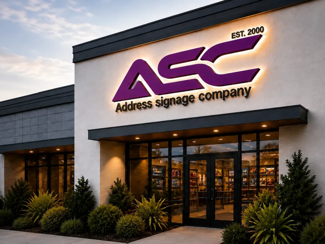 Mobile homepage banner showing illuminated commercial signage and storefront branding by ASC Signs