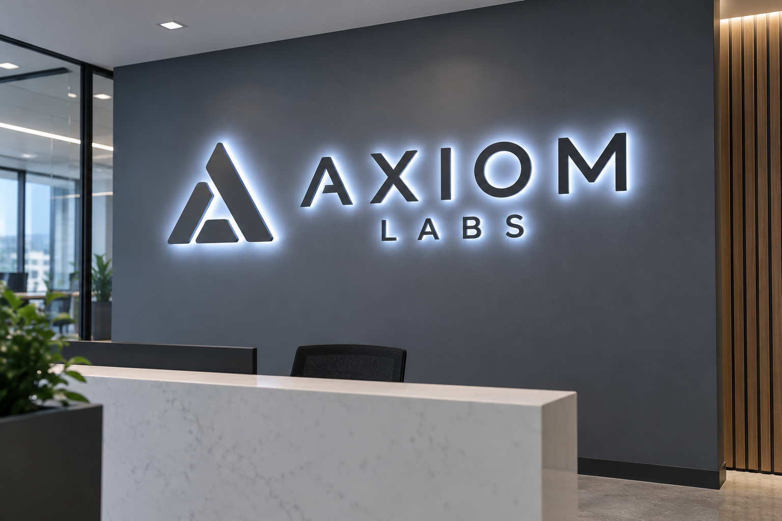 Original cool white halo-lit office sign concept